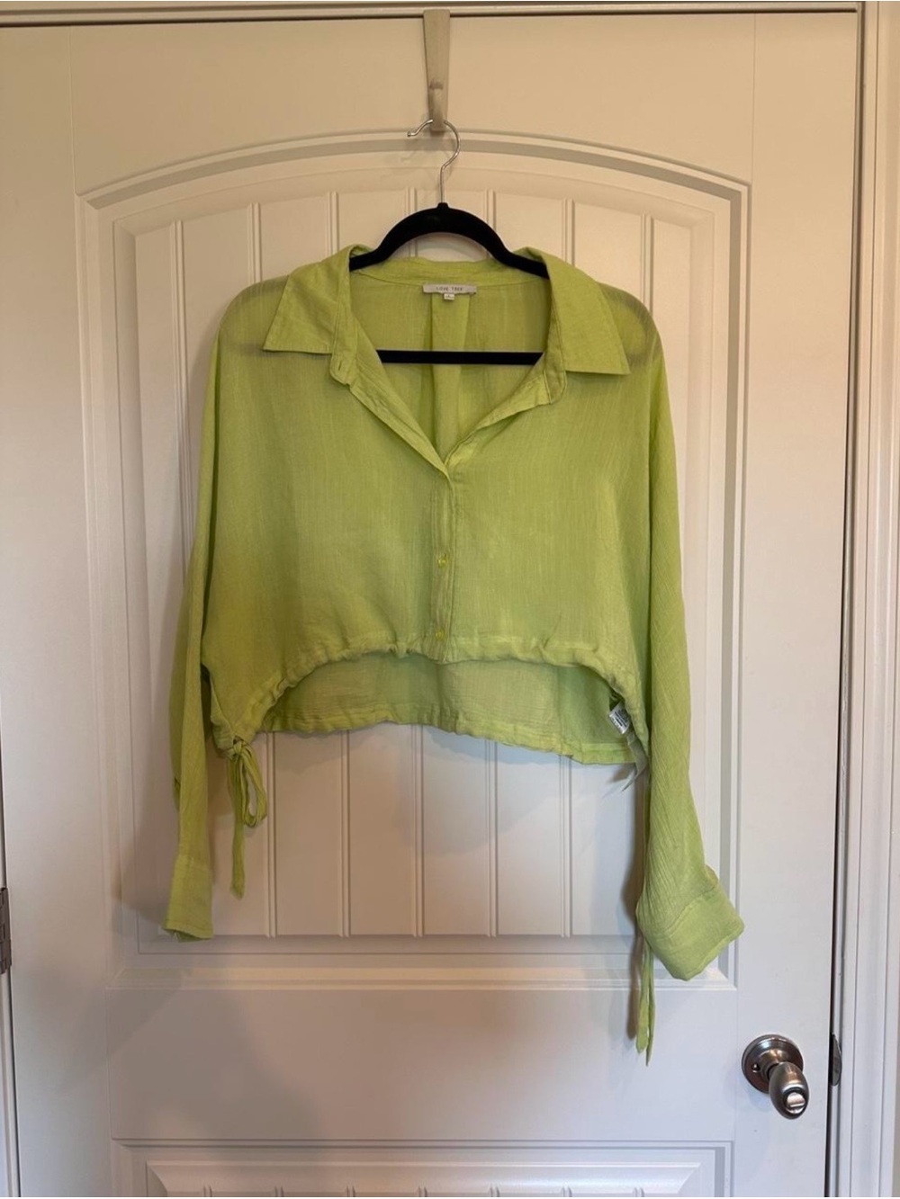 Love Tree Lime Green Cropped Button-Down Shirt